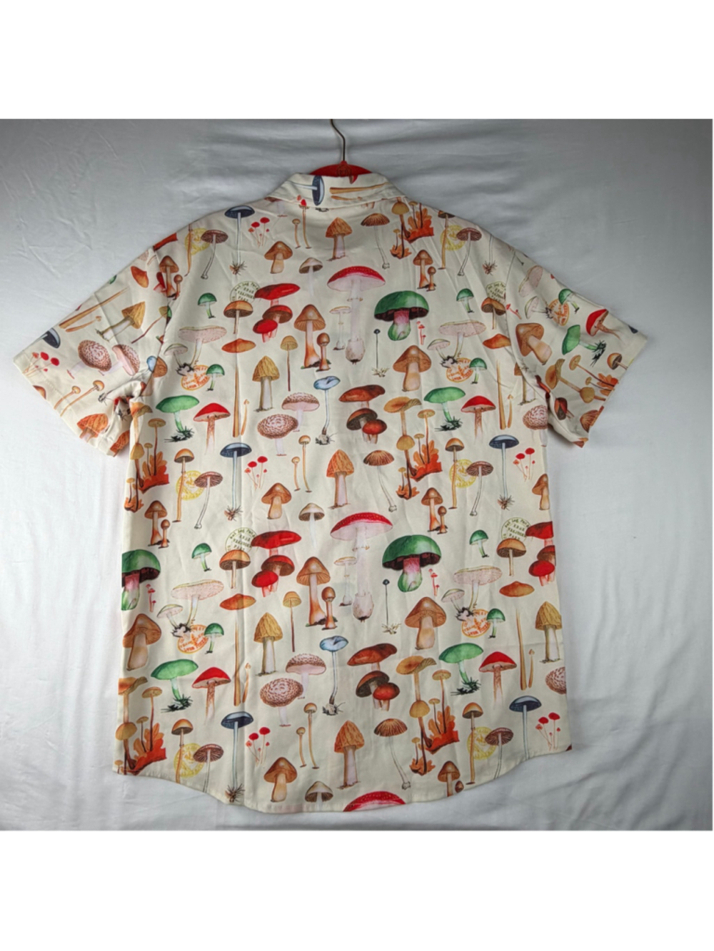 Botanical Mushroom Print Short Sleeve Button Up Shirt Men Small Fungi Goblincore - Picture 2 of 5
